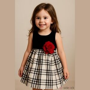 Lilt Black and White Plaid Dress with Red Flower